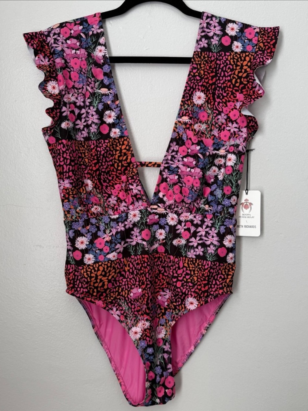 Free People NWT Beth Richards X Roopa Sophia One Piece Swimsuit Black Garden L